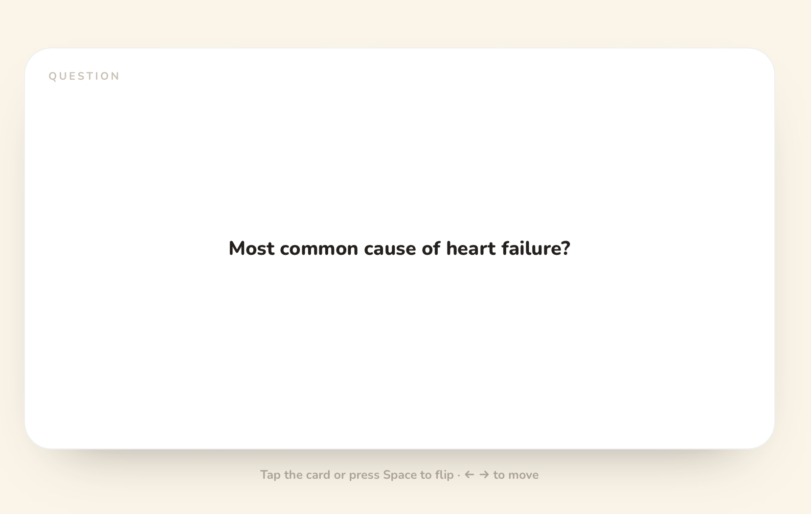 A Rita flashcard asking the most common cause of heart failure
