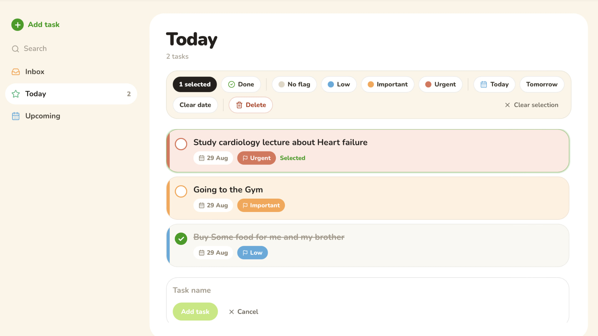 The Rita to-do board showing today's tasks with urgency flags